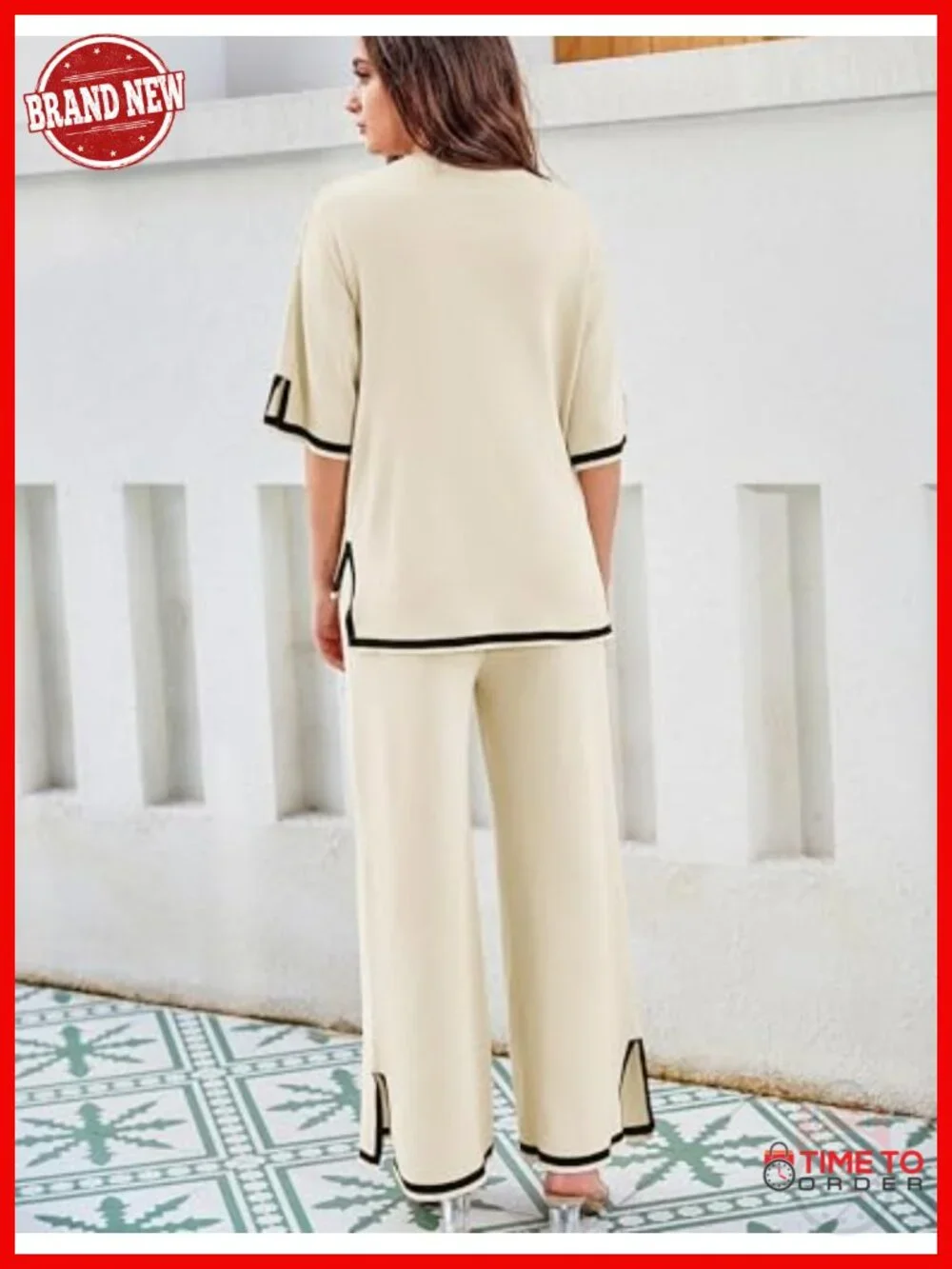 Knit 2 Piece Lounge Set Short Sleeve Pullover Wide Leg Pants